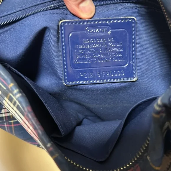 COACH 20003 Signature Navy Pink Multi Nylon Patent Leather Shoulder Bag - Picture 2 of 8